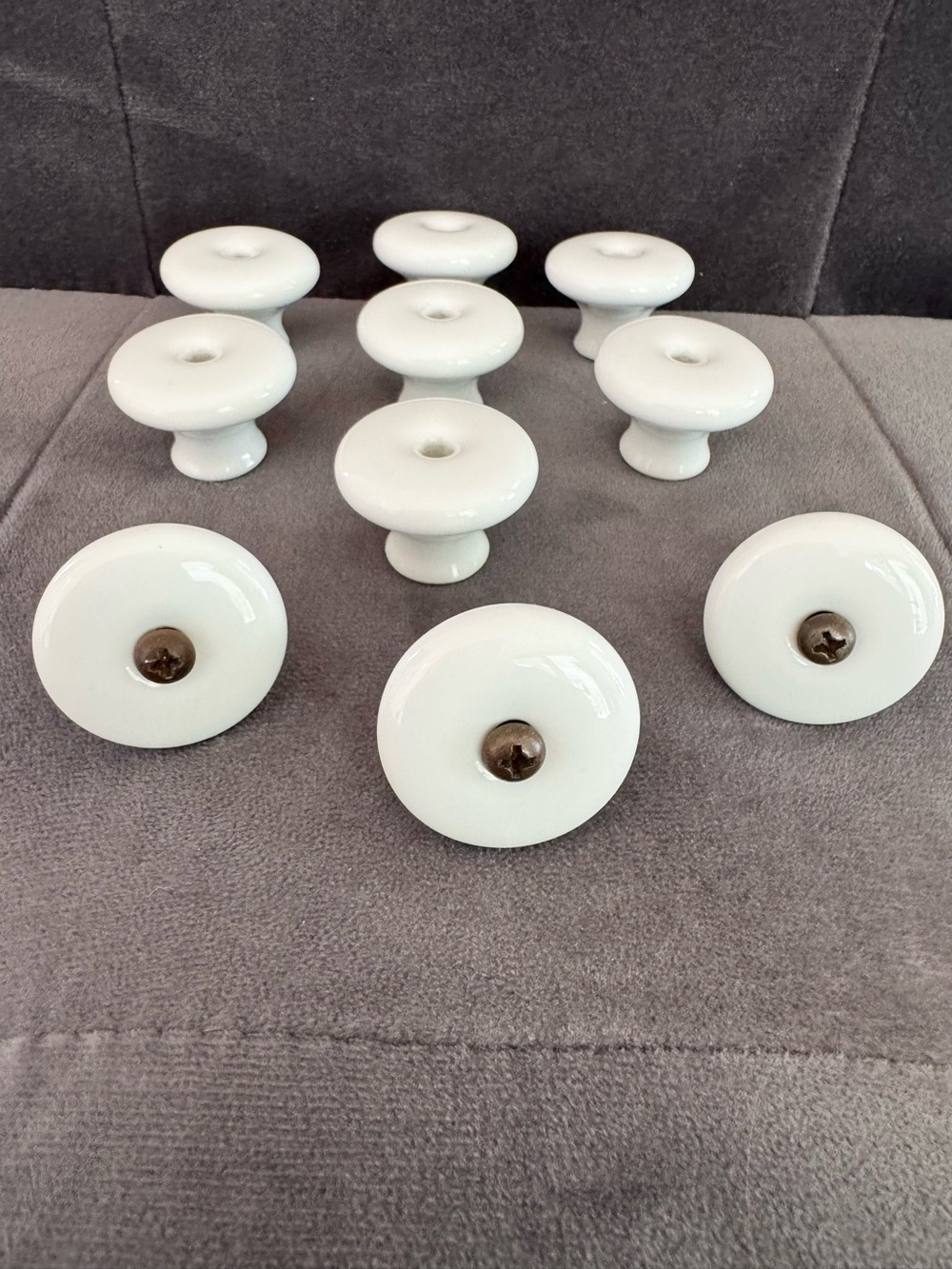 White Porcelain/Ceramic Cabinet/Furniture Knobs - Set of 10 with screws
